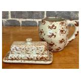 A Pair of Brown Spongeware Ceramic Kitchenware Ite