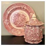 Two Pieces of Pink Transferware Ironstone includin