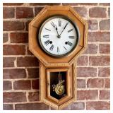 Antique Octagonal Wood Case Wall Regulator Clock w