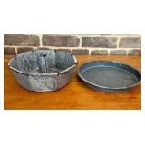 Two Pieces of Vintage Gray Speckled Graniteware In
