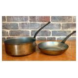 Two French Copper Pans Including Baumalu Saucepan