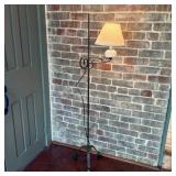 Wrought Iron Bridge Floor Lamp with Milk Glass Hob