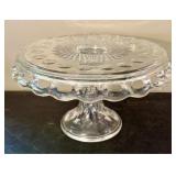 Vintage Pressed Clear Glass Pedestal Cake Stand wi