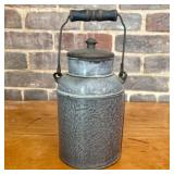 Antique Gray Mottled Graniteware Milk Can with Lid