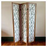 Vintage Three-Panel Double-Sided Wood Folding Scre