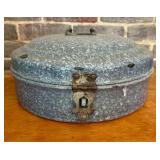 Antique Mottled Gray Enamelware Circular Storage B