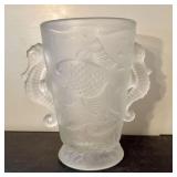 Art Deco Frosted Glass Seahorse Vase Attributed to
