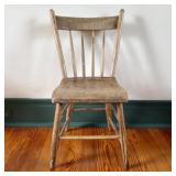 Antique Primitive Spindle-Back Plank Seat Side Cha