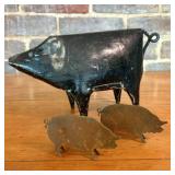 A Trio of HomArt Handcrafted Metal Pig Figurines