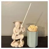 Two-Piece Chinese Export Style Carved Bone Fisherm