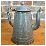 Antique Mottled Gray Graniteware Gooseneck Coffee