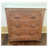 Victorian Renaissance Revival Walnut Marble-Top Th