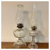 Two Antique American Clear Pressed Glass Kerosene