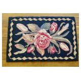 American Folk Art Floral Hooked Wool Rug
