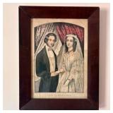 Currier & Ives Hand-Colored Lithograph, The Weddin