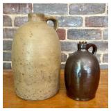 Two Antique American Stoneware Jugs in Salt and Al
