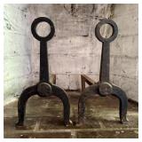 A Pair of Cast Iron Ring-Top Fireplace Andirons