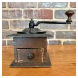 Antique Wood and Cast Iron Hand-Crank Box Coffee M