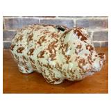 Large American Sponge-Decorated Glazed Redware Pig