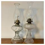 Two Antique Glass Kerosene Table Lamps