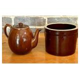 Two Pieces of Brown Glazed Stoneware Including a M