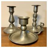A Trio of Woodbury Pewterers Pewter Candlesticks f