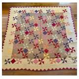 American Hand-Quilted Patchwork Pinwheel and Diamo
