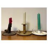 Three 19th Century Style Metal Chambersticks inclu