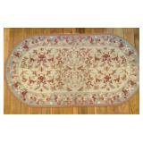 American Mid-Century Floral Hand-Hooked Wool Oval