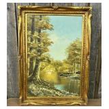 Tipton, Autumnal River Landscape Oil on Canvas 31"