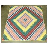 Vintage Hand-Quilted Trip Around the World Patchwo