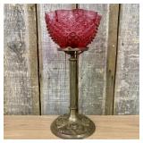 Vintage Table Lamp with Cranberry Hobnail Glass Sh