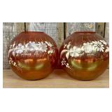 A Pair of Iridescent Cranberry Glass Globe Vases w
