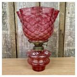 Victorian Miniature Cranberry Glass Parlor Lamp wi