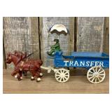 Cast Iron Horse-Drawn Transfer Wagon with Driver a