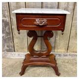Victorian Style Lyre Base Mahogany Side Table with