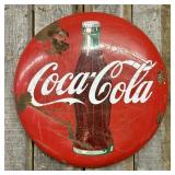 Vintage Coca-Cola Metal Button Sign Thermometer wi