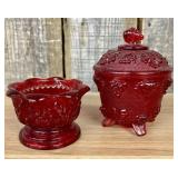 Two Pieces of Ruby Red Pressed Glass Including a F
