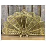 Vintage Brass Fan Style Peacock Fireplace Screen w