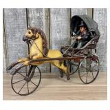 Vintage Horse-Drawn Hansom Cab Pull Toy with Drive