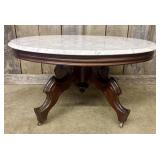 Victorian Rococo Revival Oval Marble Top Walnut Pa