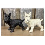 A Pair of Painted Cast Iron Scottish Terrier Figur