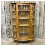American Golden Oak Curved Glass China Cabinet wit
