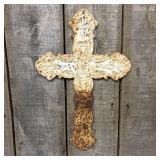 Ornate Cast Iron Wall Cross with Distressed White