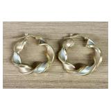 A Pair of Italian 10kt Tri-Color Gold Twisted Hoop