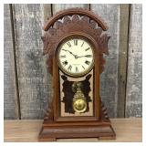 New Haven Clock Co. Antique Gingerbread Wood Mante