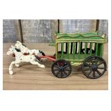 Three Vintage Cast Iron Horse and Animal Drawn Toy