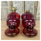A Collection of Six Ruby Red Glass Oil Lamp Fonts
