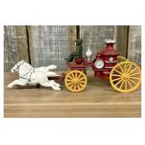 Horse-Drawn Fire Pumper Engine Toy with Driver 4"X