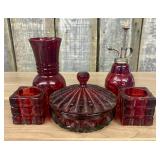 A Collection of Ruby Red Glassware Including a Cov